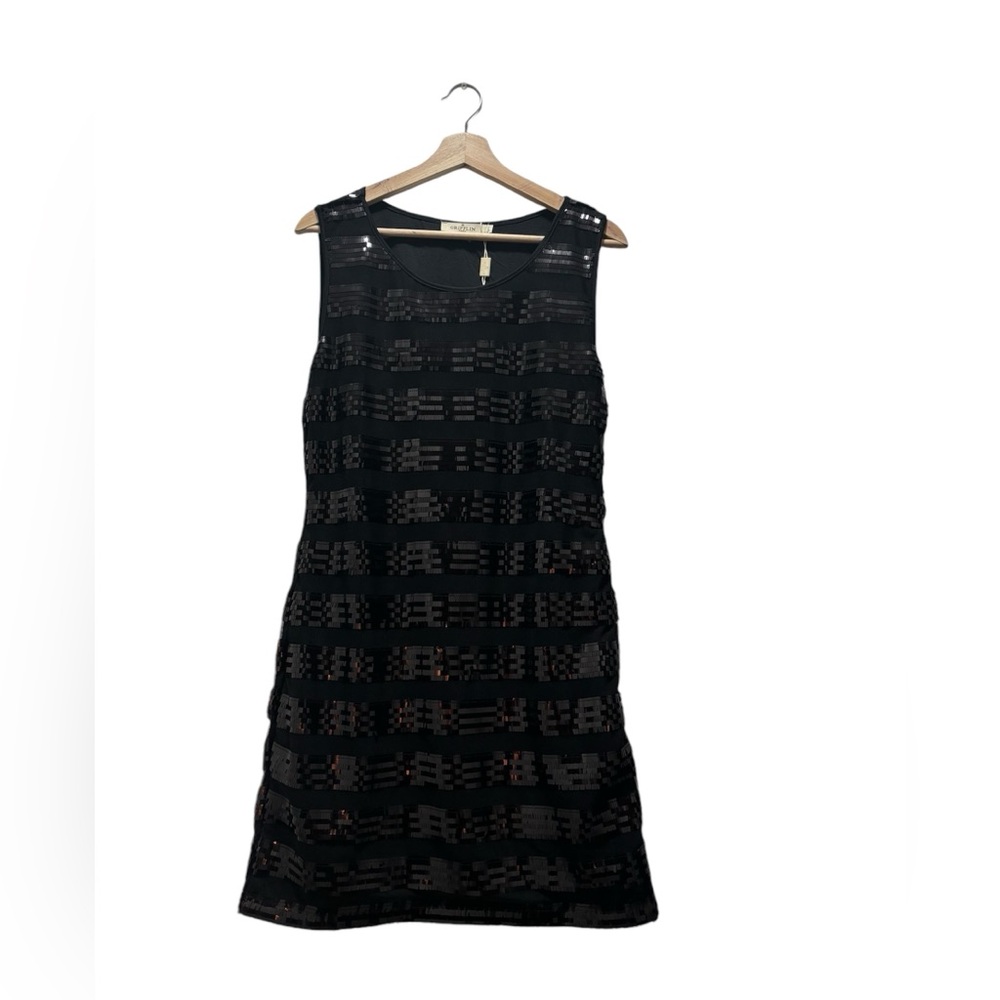 GRIFFLIN PARIS Casual Party Blk Sequin Mini Dress Sleeveless Side Zipper Size-L